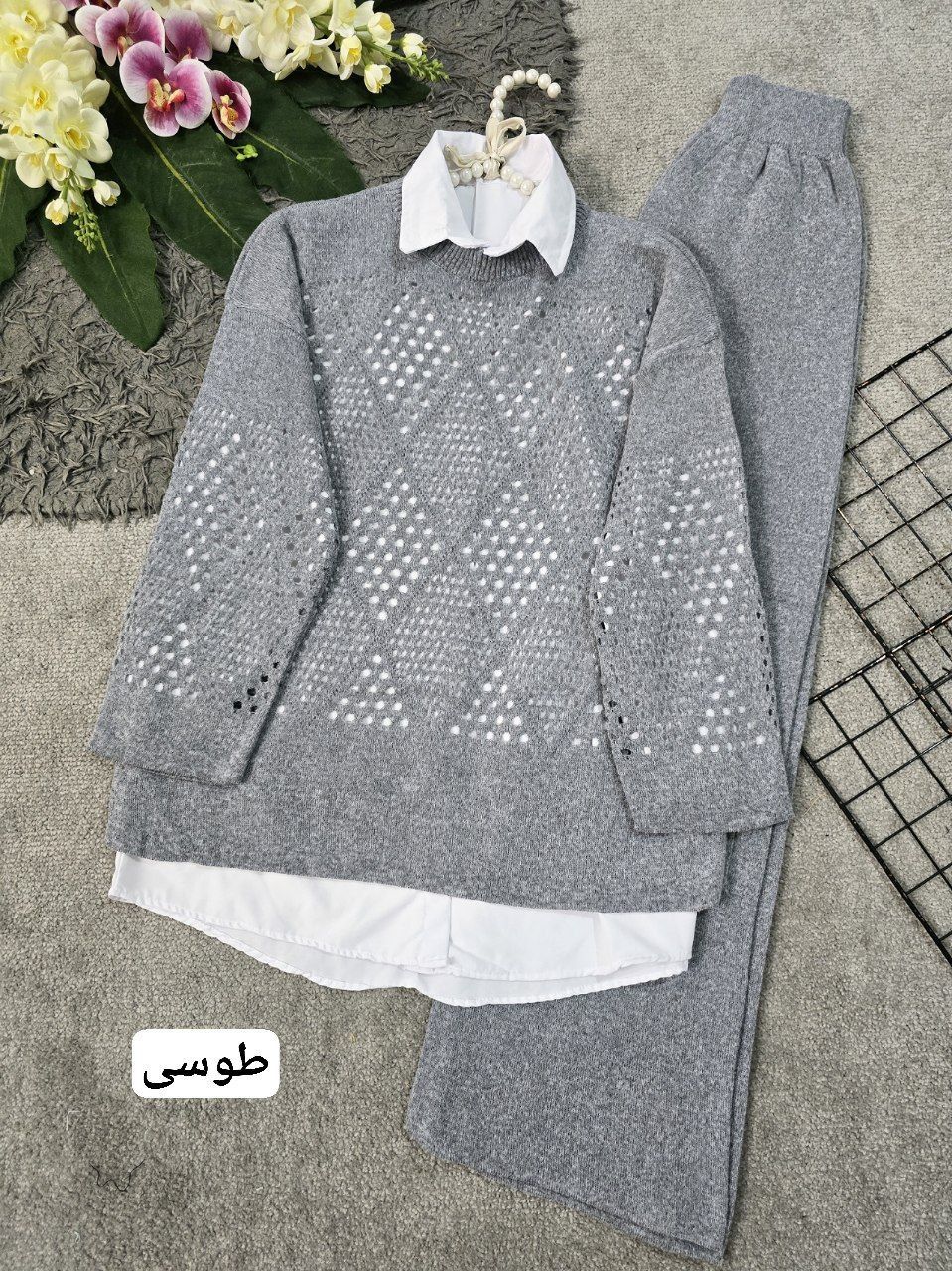 ست بافت سمانه زنانه دخترانه فری‌سایز | بافت زمستانی شیک و راحت