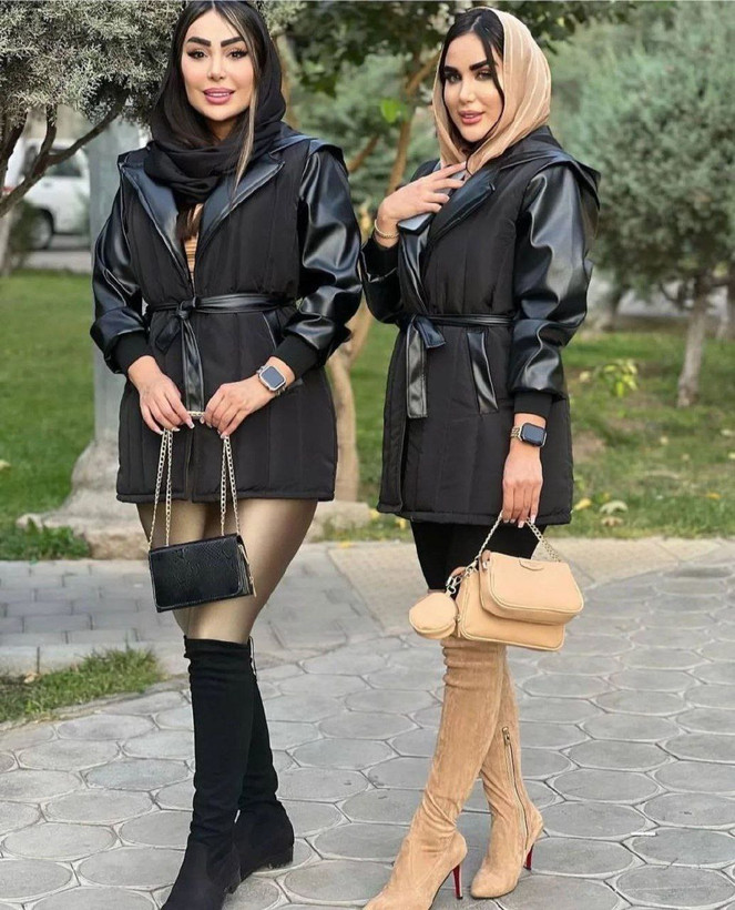 کاپشن آستین چرم مونیکا زنانه مموری ضد آب +چرم داخل پشم شیشه