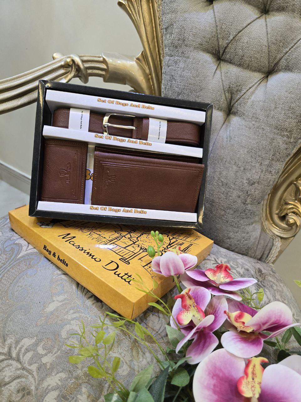 پک مردانه چرم کیف پول+کمربند+کیف کارتی