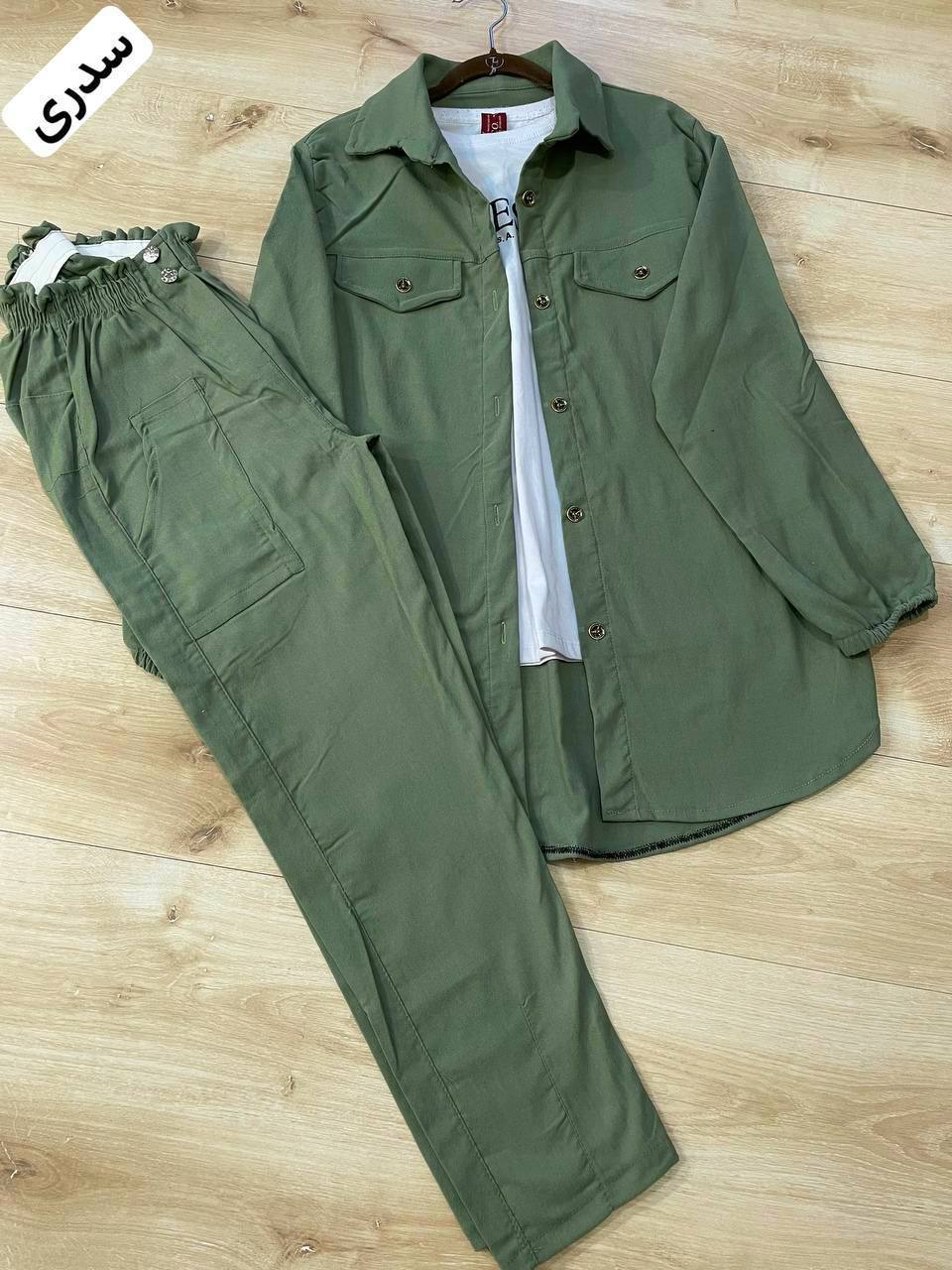 🧿ست دوتبکه مانیا1️⃣شومیز مانتویی2️⃣شلوار زنانه کتان بنگان کشی