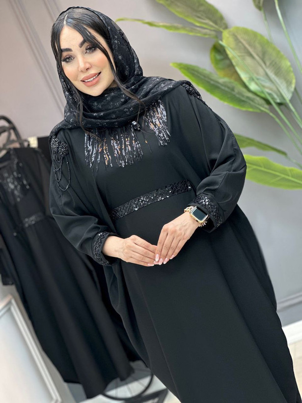 : عبایی سردوش دار مه لقا زنانه الیزه باکیفیت مشکی بند تنظیم سایز