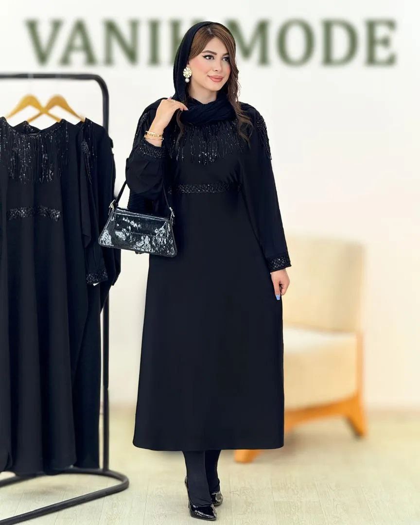 : عبایی سردوش دار مه لقا زنانه الیزه باکیفیت مشکی بند تنظیم سایز