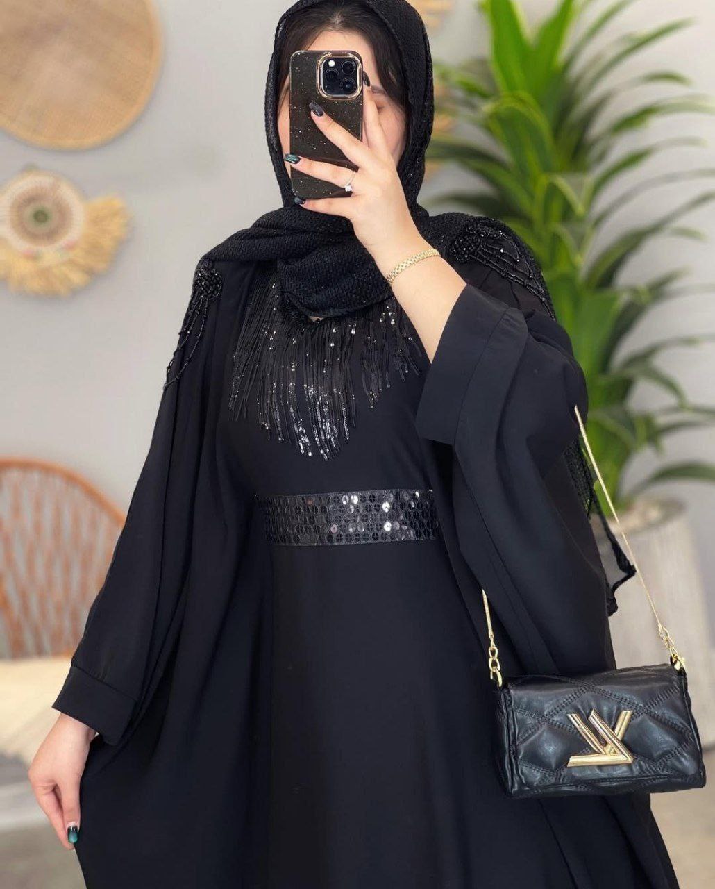 : عبایی سردوش دار مه لقا زنانه الیزه باکیفیت مشکی بند تنظیم سایز