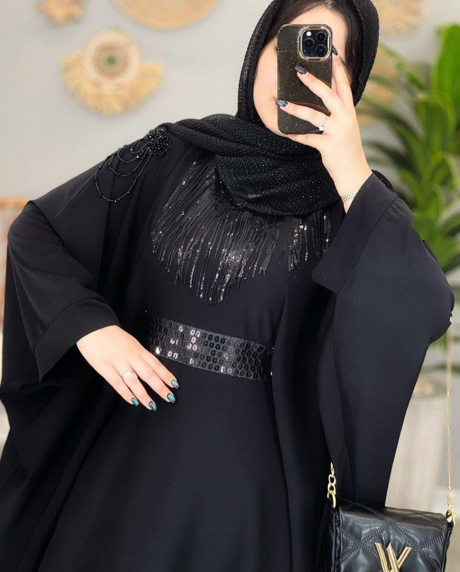 : عبایی سردوش دار مه لقا زنانه الیزه باکیفیت مشکی بند تنظیم سایز