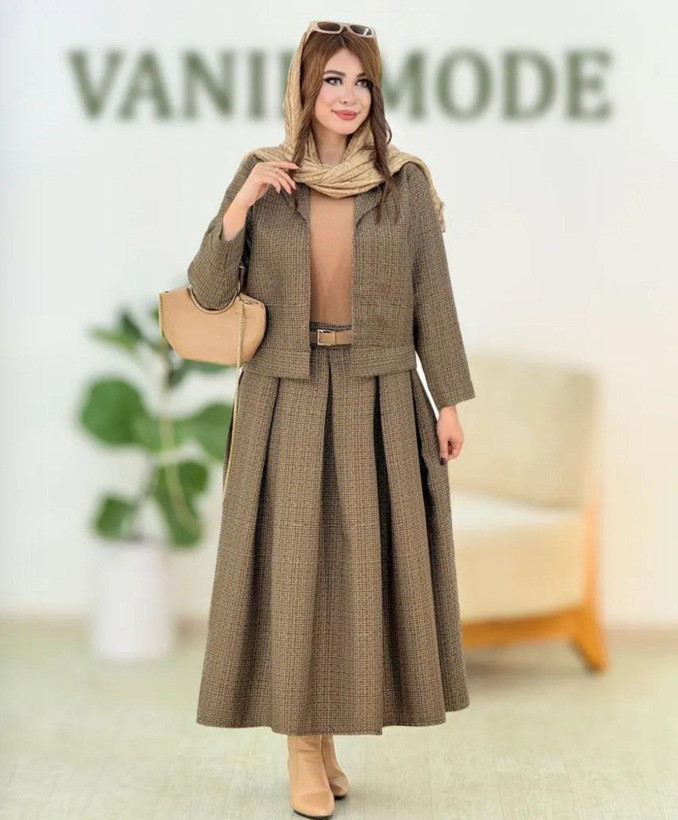 کت و دامن مدل چیکو 💞جنس : ریما 💞رنگ بندی : نسکافه ای 💞سایز ها : فری38_44 زنانه