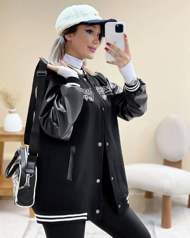 سویشرت بیسبالی زنانه مردانه دورس تو کرکی و چرم تیرکمونی با کیفیت