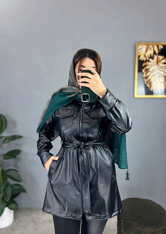 مانتو کتی(چهارجیب) چرم زنانه چرم مشکی