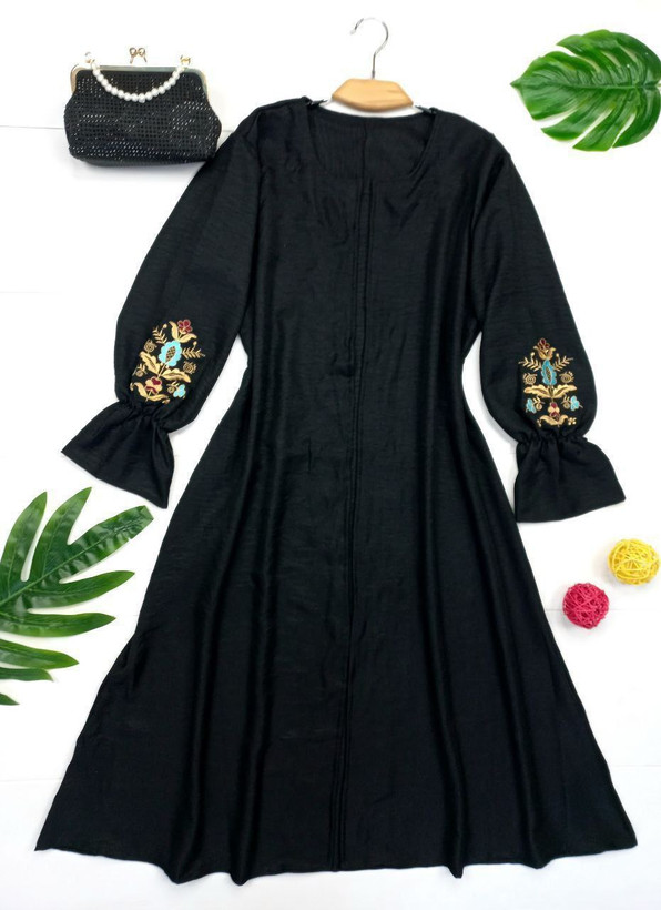مانتو گلایل زنانه ابروبادی باکیفیت گلدوزی شده مشکی