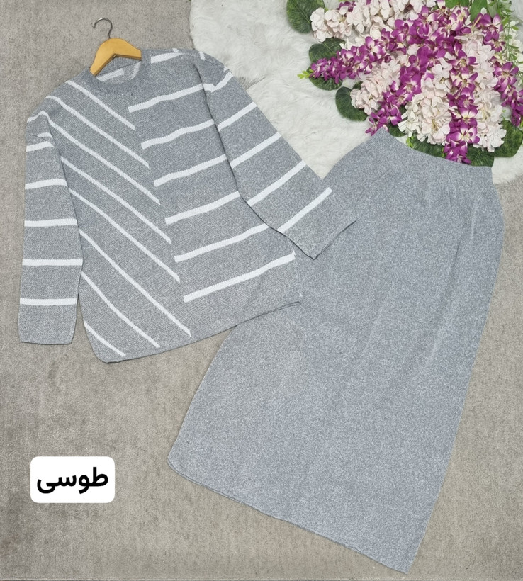ست بلیز دامن بافت ارمیده زنانه کشی و فوق العاده راحت و شیک بافت لطیف و کشی