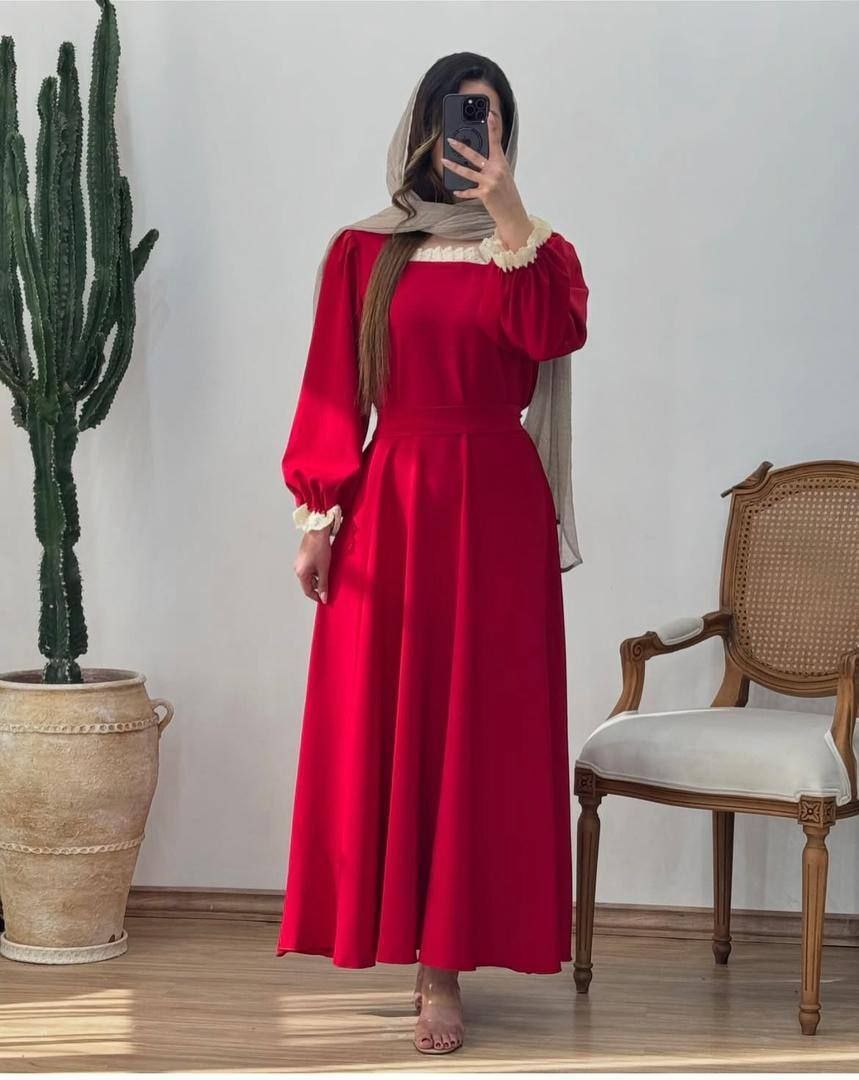 پیراهن یقه گیپور مهستی زنانه  مازراتی درجه یک قرمز