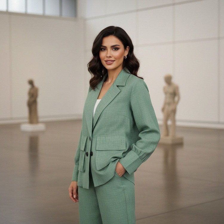 👚نام : مانتو شلوار ویکتوریا✨🧶جنس : شانتون✨زنانه سبز بنتون