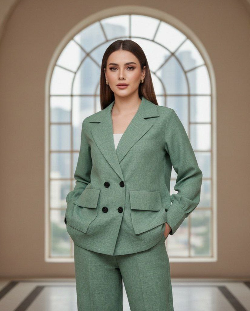 👚نام : مانتو شلوار ویکتوریا✨🧶جنس : شانتون✨زنانه سبز بنتون
