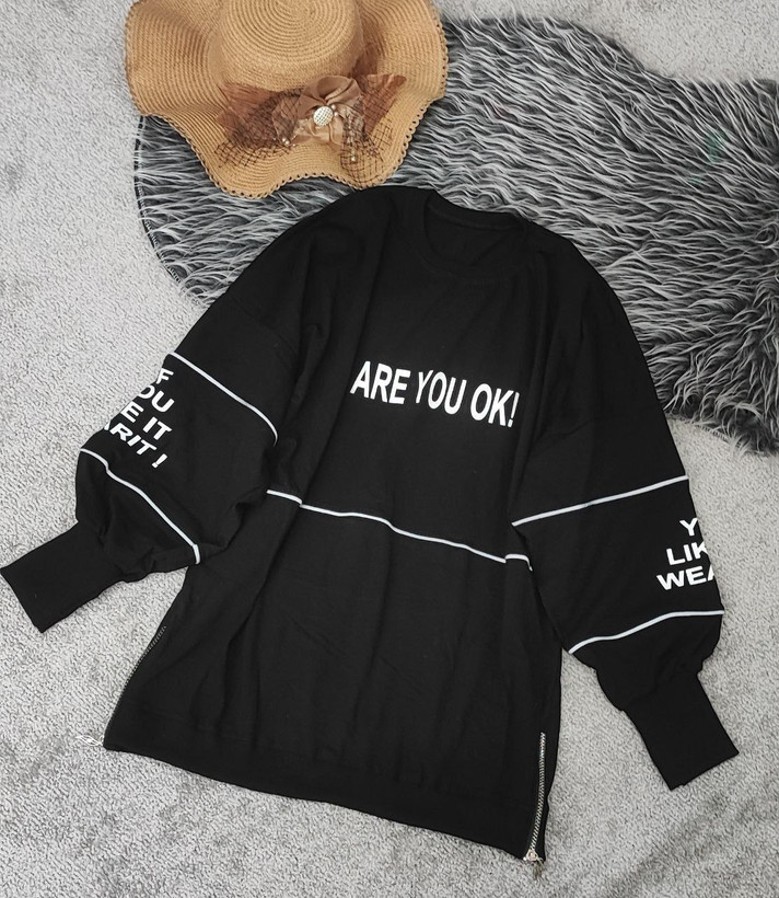 بلوز شبرنگ اسپرت (are you ok) زنانه مردانه گلکسی پنبه باکیفیت مشکی