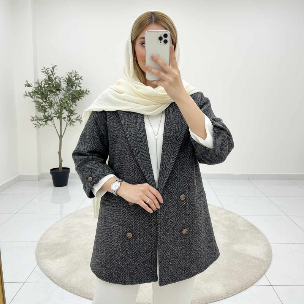 کت پالتویی سارا  جنس : پشمی جناقی  رنگ بندی : مشکی طوسی  سایز ها : فری سایز زنانه