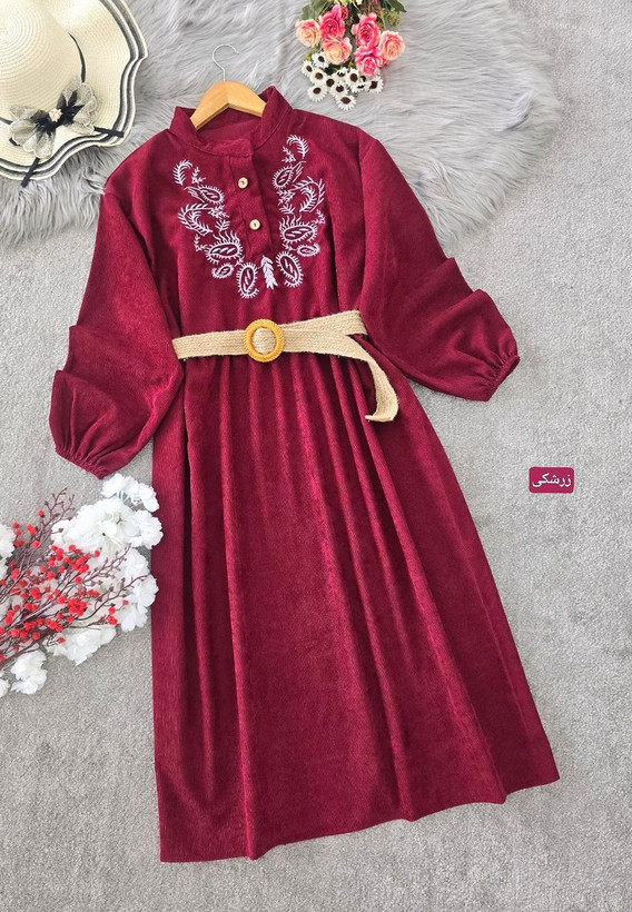 کفتان گلدوزی ترمه مخمل کبریتی ریز زنانه زرشکی, سبزیشمی, سرمه ای, موکا, طوسی, کرم نسکافه ای, مشکی فری سایز