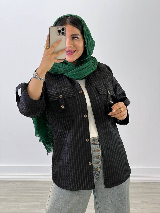 شومیز مانتویی حصیری زنانه: حصیری درجه یک رنگ سبز, سفید, طوسی, مشکی, نسکافه ای سایز فری(38-46)