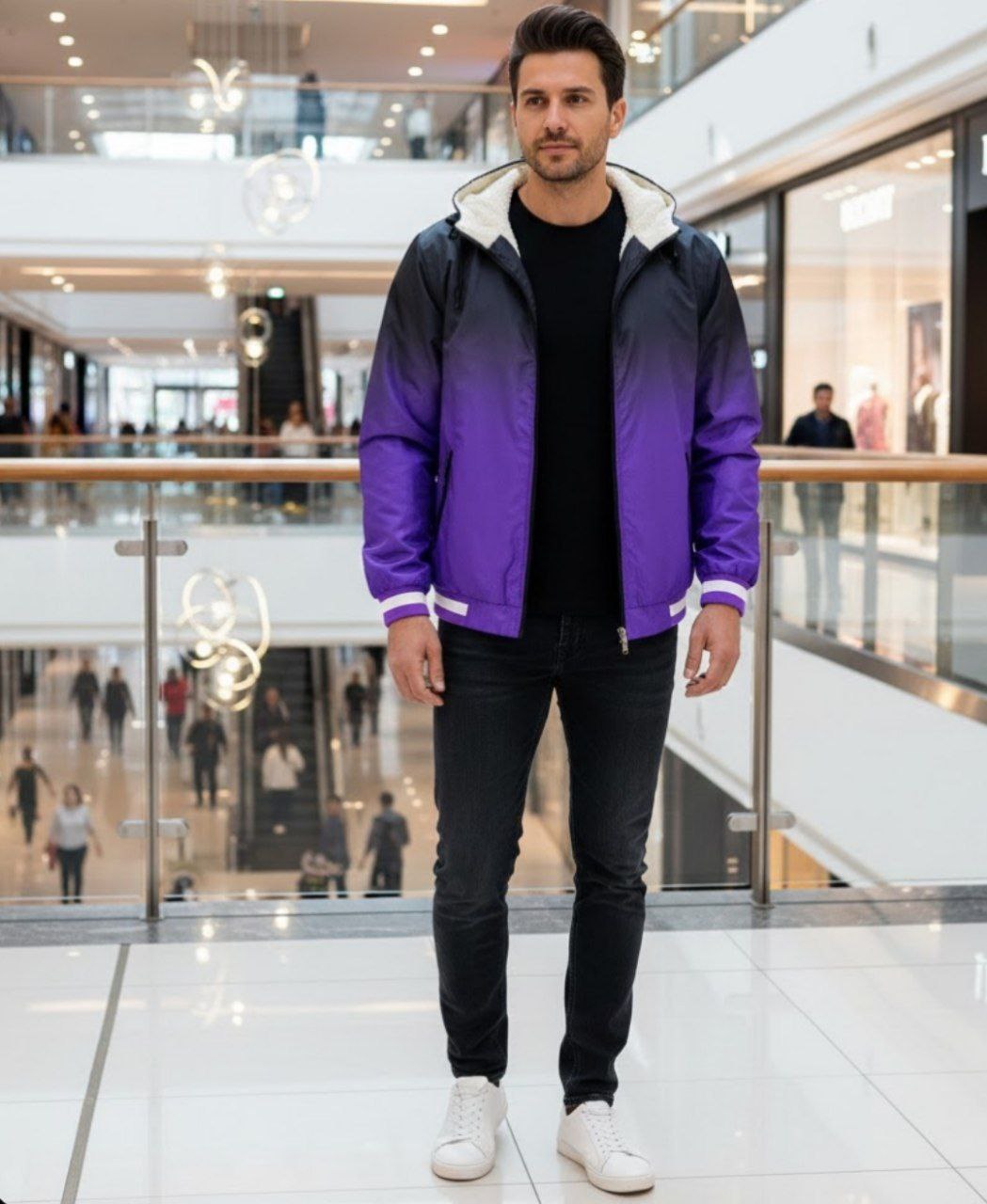 کاپشن مردانه دو رنگ : سبمموری وارداتی داخل خز دار 🌈رنگ سبز , بنفش , سایزها : L , xl , xxl ,
