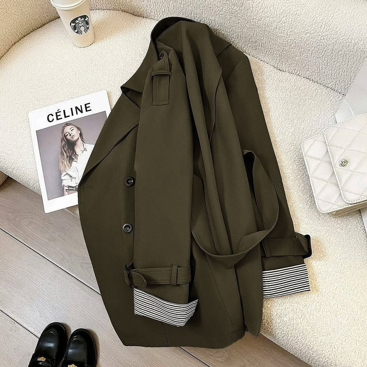 ترنچ کت مهسو 👚جنس : کتان سبز , مشکی , سرمه.ای , طوسی , شتری , : 1 , 2 ,