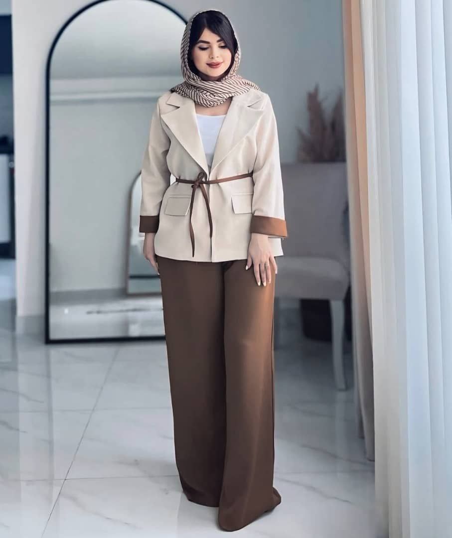 : کت شلوار ستایش    👚جنس : مازراتی گرم بالا سورمه.ایی , مشکی , کرم , اناری , کالباسی , سبز ,  1 , 2 ,ارسال ۱۲ روز