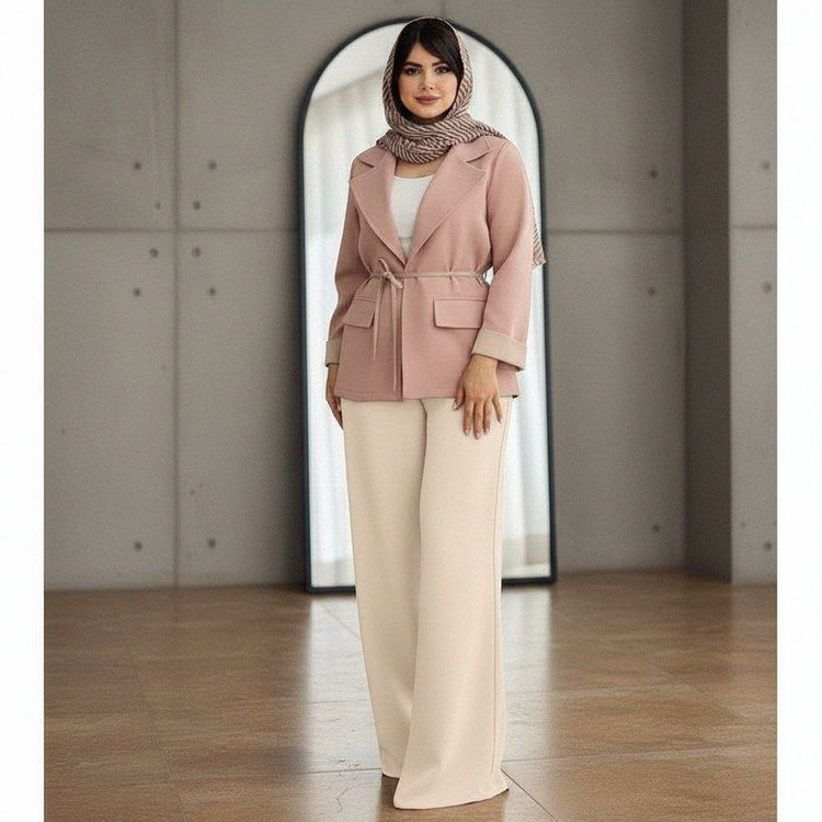 : کت شلوار ستایش 👚جنس : مازراتی گرم بالا سورمه.ایی , مشکی , کرم , اناری , کالباسی , سبز , 1 , 2 ,ارسال ۱۲ روز