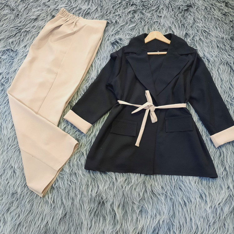 : کت شلوار ستایش 👚جنس : مازراتی گرم بالا سورمه.ایی , مشکی , کرم , اناری , کالباسی , سبز , 1 , 2 ,ارسال ۱۲ روز