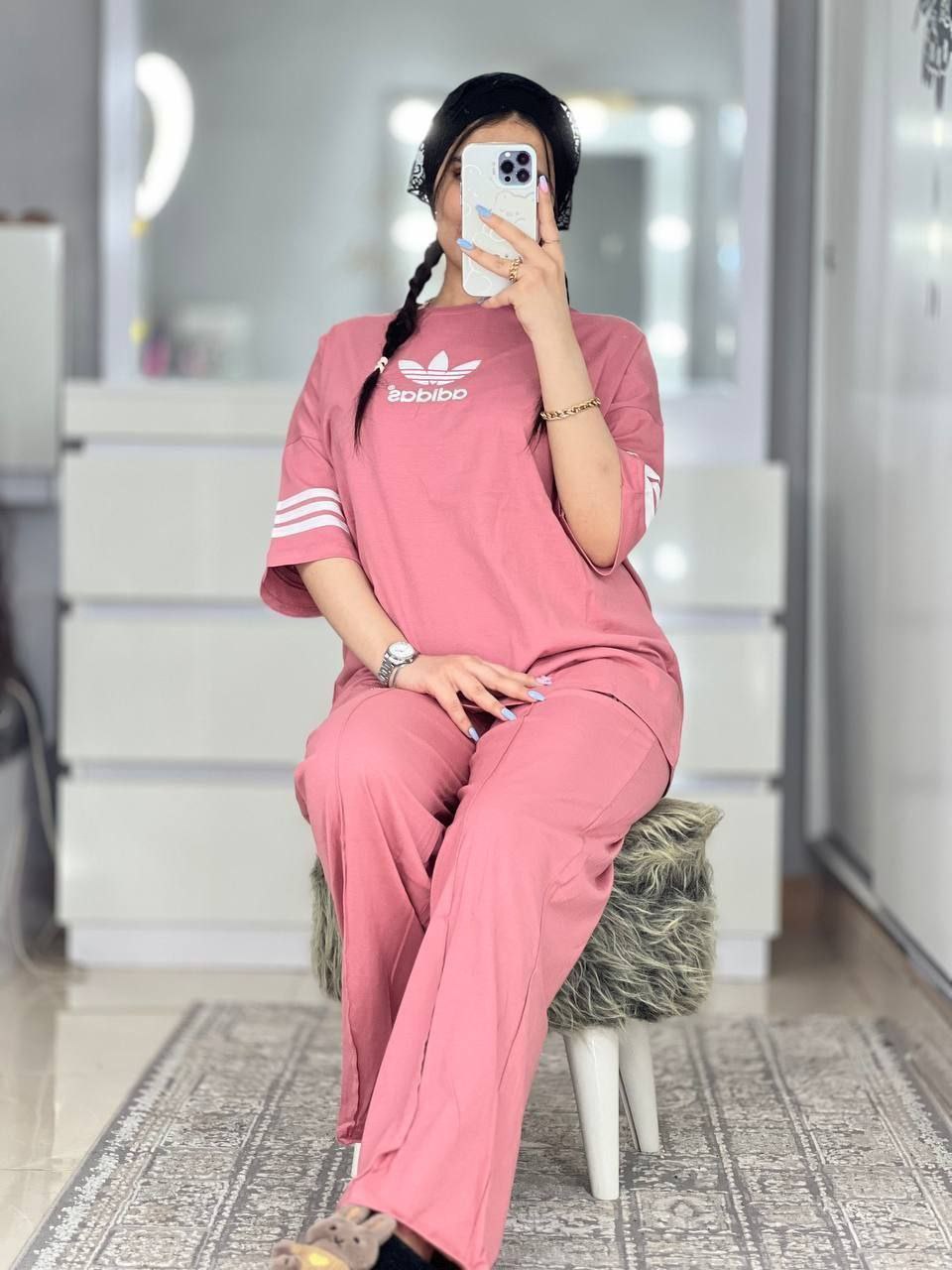 تیشرت و شلوار آدنیس 💞جنس : اسپان پنبه باکیفیت بنتون, زرشکی, صورتی, نسکافه ای روشن زنانه فری سایز