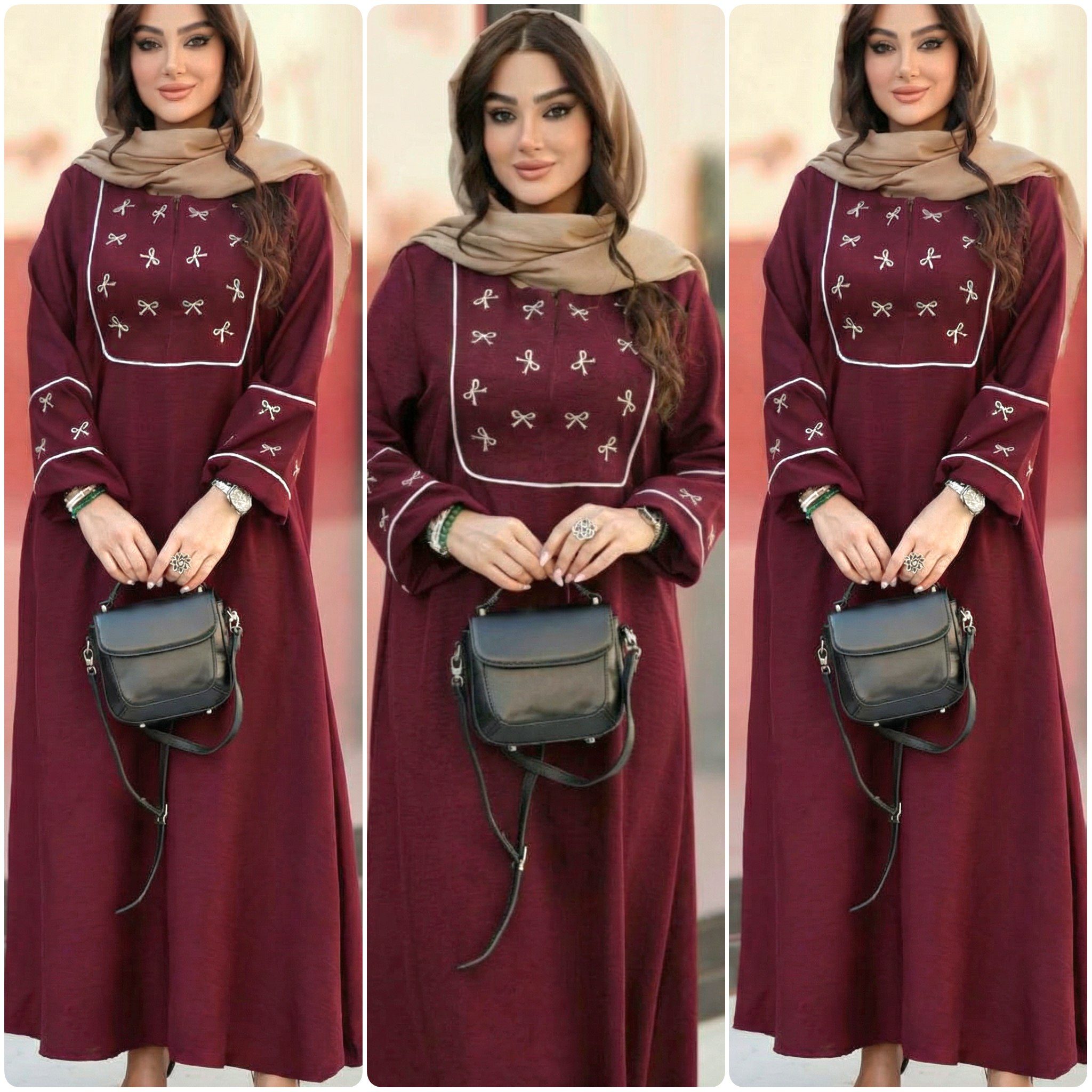 پیراهن نیلی  💞جنس : صوفیا شانتون گلدوزی شده  💞رنگ بندی :  زرشکی،مشکی فری سایز زنانه