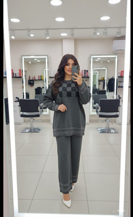 ست بافت زنانه ورساچ جنس : بافت ۱۲ نخ رویایی 🌈 : مشکی , نسکافه , طوسی , ذغالی , فری سایز زنانه
