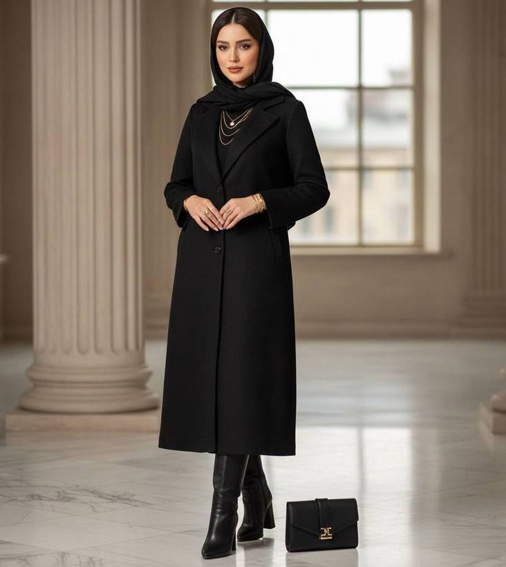 پالتو توییت پشمی جنس : توییت پشمی طوسی, طوسی تیره, مشکی زنانه سایز 1-2