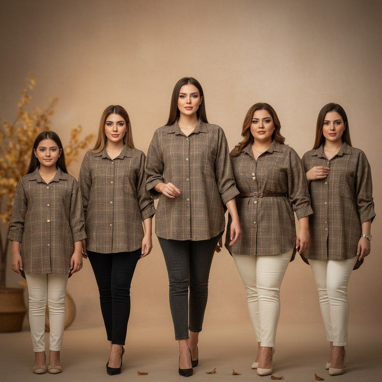 مانتو چهارخونه ریما جنس : ریما گرم بالا با کیفیت استخوانی, طوسی, طوسی تیره, کرم, نسکافه فری سایز زنانه
