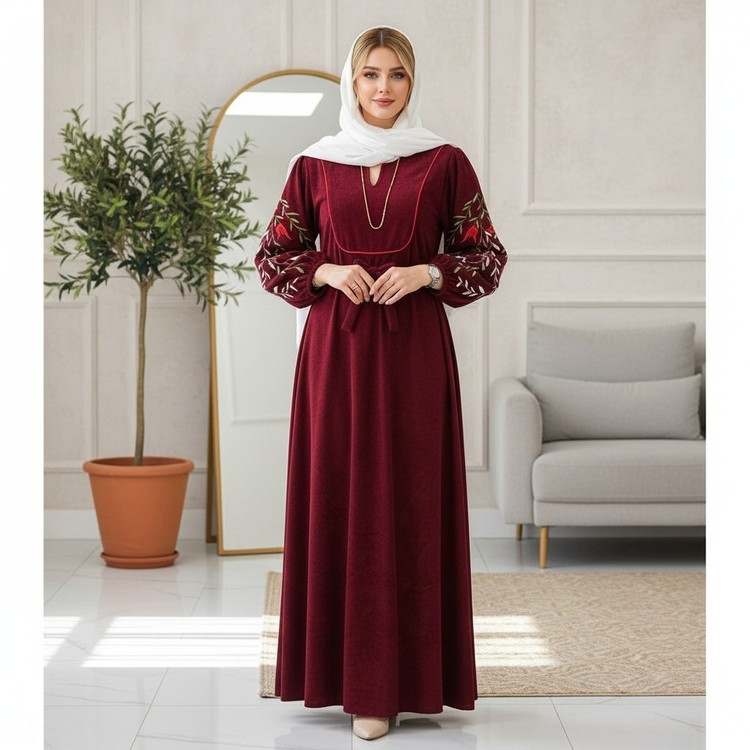 کفتان گلدوزی نازگل جنس : مخمل کبریتی ریز زرشکی, سبزیشمی, سرمه ای, طوسی, کرم, مشکی, موکا فری سایز زنانه
