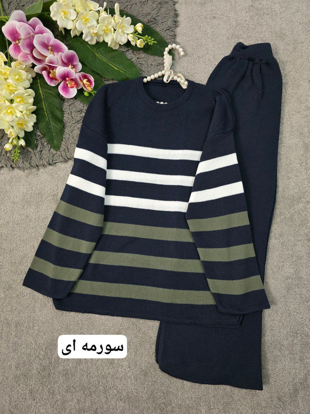 ست مهوش 💞جنس : بافت بسیار بسیار لطیف و ضخیم شکلاتی, سبز تیره, کرم, مشکی , مشکی نسکافه ای.سورمه ای فری سایز زنانه