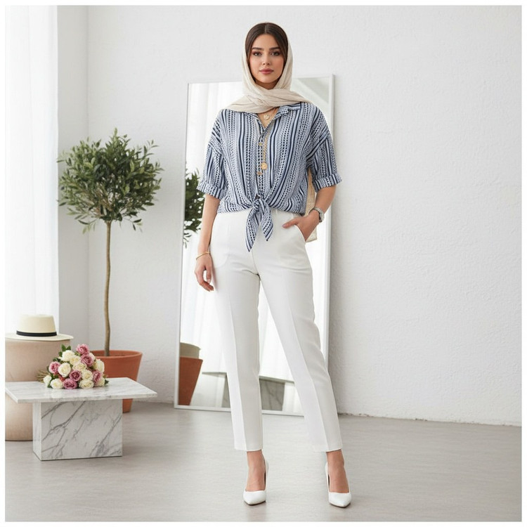شومیز گره ای مهسا جنس : ژاکارد سبز روشن, سبزتیره, سرمه ای, طوسی, کرم فری سایز زنانه