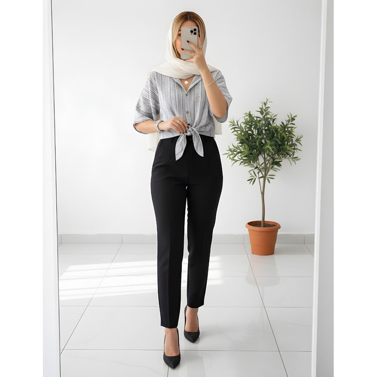 شومیز گره ای مهسا جنس : ژاکارد سبز روشن, سبزتیره, سرمه ای, طوسی, کرم فری سایز زنانه