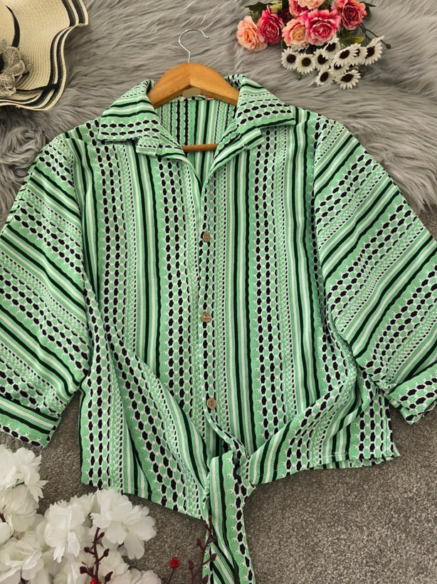 شومیز گره ای مهسا جنس : ژاکارد سبز روشن, سبزتیره, سرمه ای, طوسی, کرم فری سایز زنانه