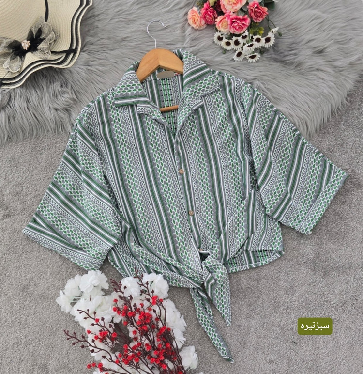 شومیز گره ای مهسا جنس : ژاکارد سبز روشن, سبزتیره, سرمه ای, طوسی, کرم فری سایز زنانه