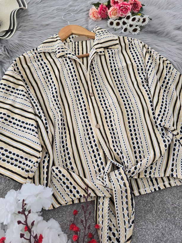 شومیز گره ای مهسا جنس : ژاکارد سبز روشن, سبزتیره, سرمه ای, طوسی, کرم فری سایز زنانه