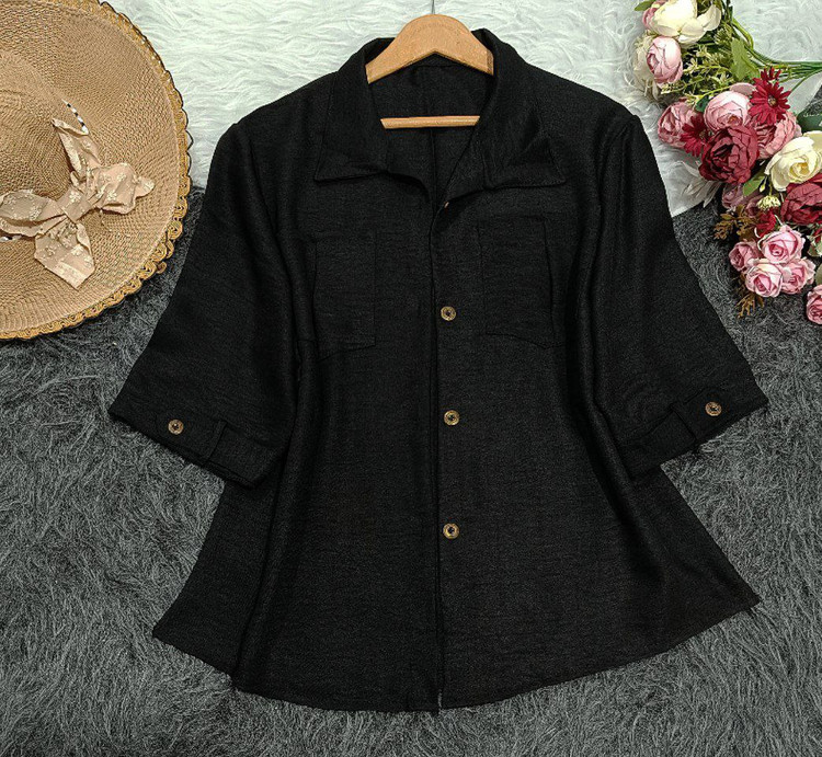 شومیز مانتویی سلدا 17560 🧵جنس : صوفیا درجه یک کرم - مشکی فری سایز
