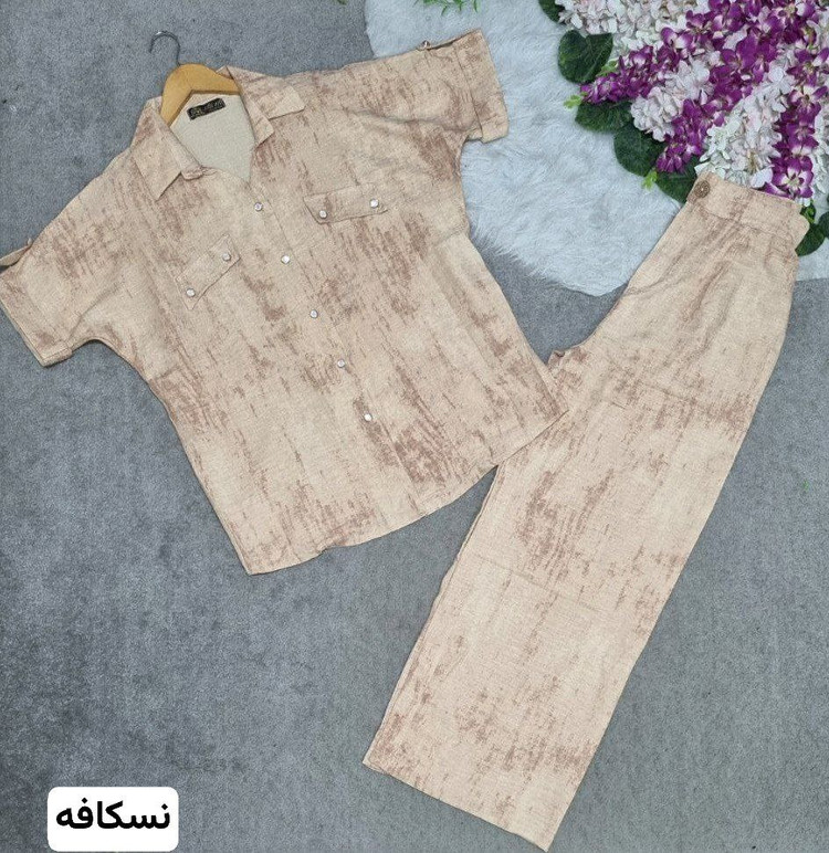 : ست فرنیکا جنس: گازوئیلی درجه1 خنک و سبک ابی - استخونی - ذغالی - سورمه - طوسی - نسکافه فری سایز زنانه