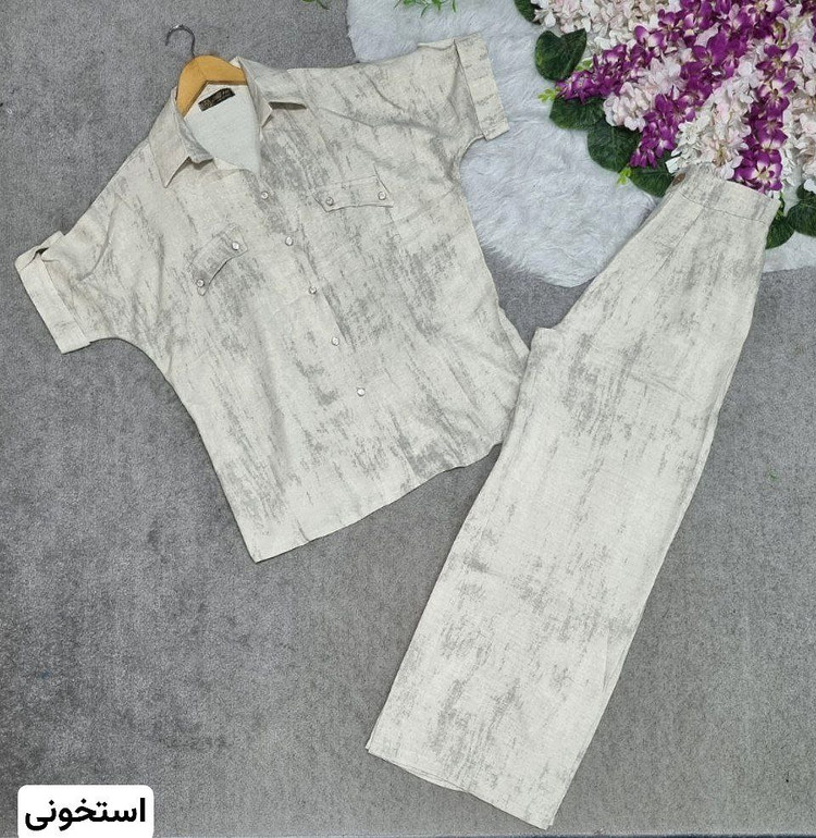 : ست فرنیکا جنس: گازوئیلی درجه1 خنک و سبک ابی - استخونی - ذغالی - سورمه - طوسی - نسکافه فری سایز زنانه