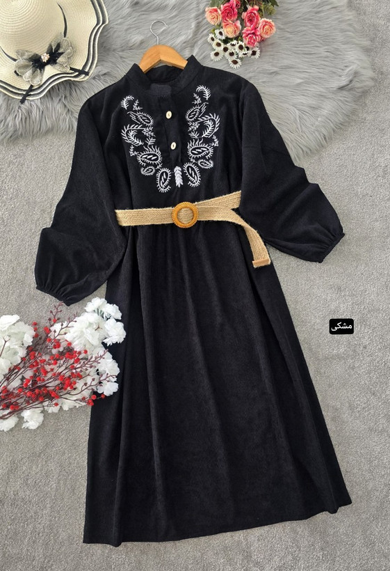 کفتان گلدوزی ترمه جنس : مخمل کبریتی ریز سبزیشمی, سرمه ای, طوسی, کرم نسکافه ای, مشکی, موکا فری سایز زنانه