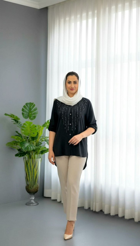 شومیز جواهر جنس: الیزه درجه1 زرشکی - سبز - سورمه - مشکی : سایز1 - سایز2 - سایز3 - سایز4 زنانه