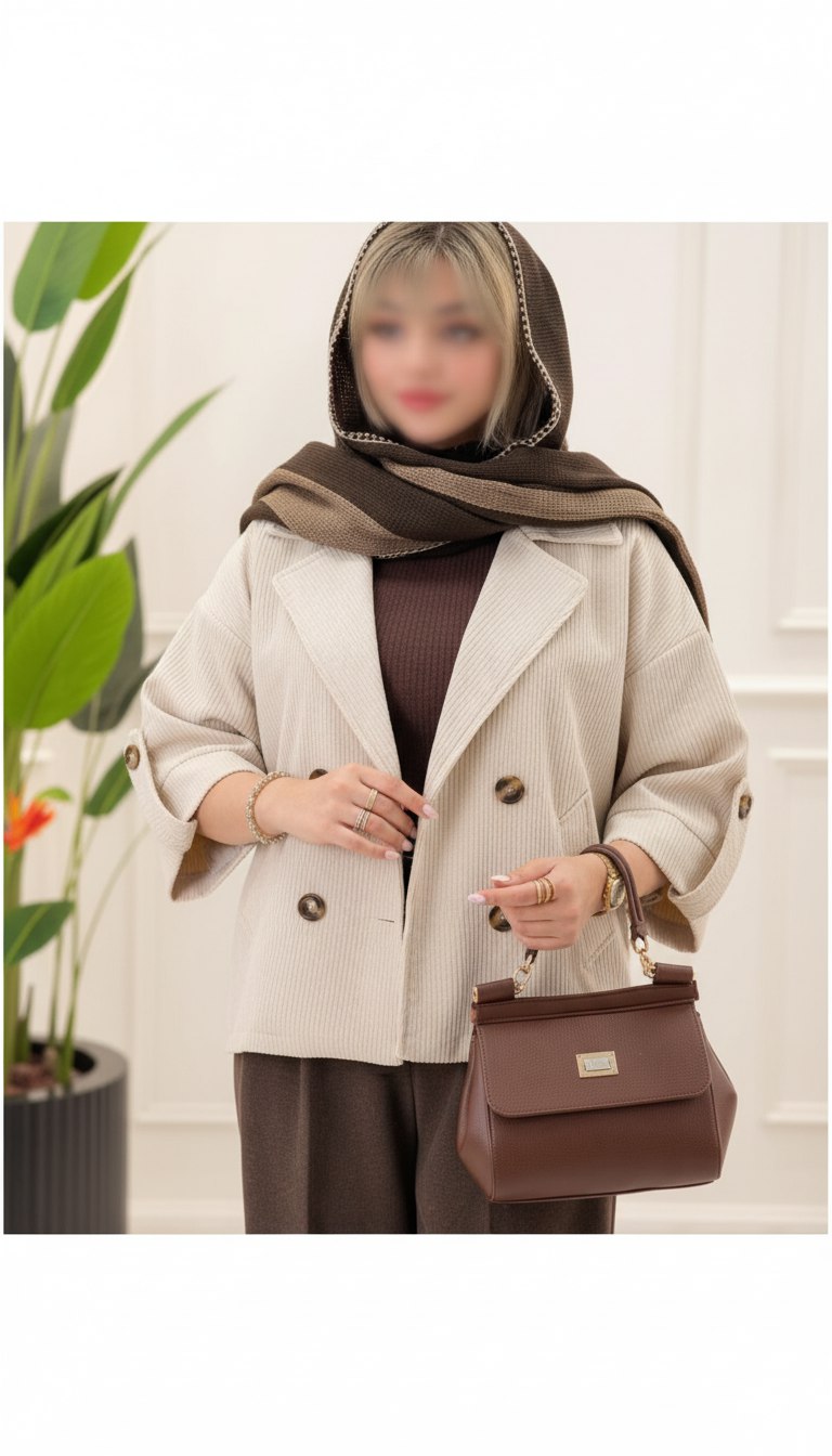 ترنچ کت نادیا  جنس : کتان کبریتی کرم زنانه فری سایز