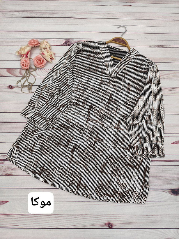 شومیز لارا جنس : زیکو پلیسه طرحدار اعلا مشکی , سورمه.ای , سبز , موکا , فری سایز زنانه