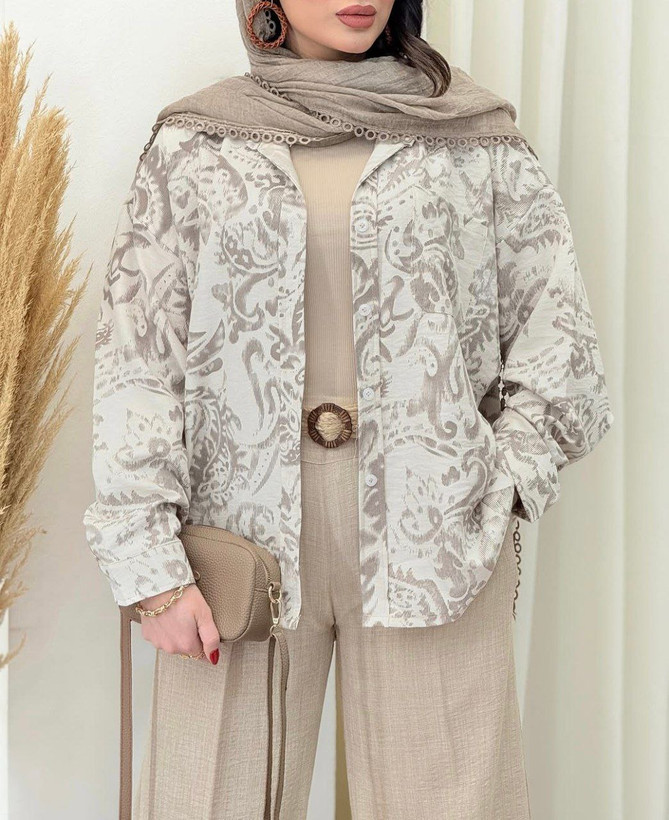 شومیز عسل جنس : بیسکویتی طرح دار زرشکی, سورمه ای, مشکی, نسکافه ای