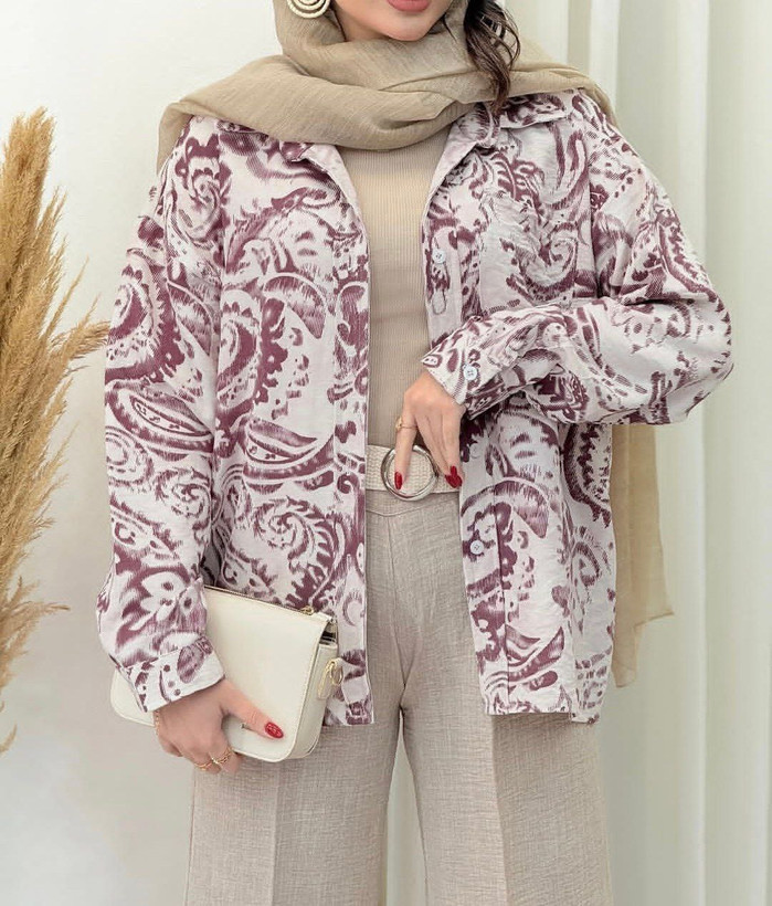 شومیز عسل جنس : بیسکویتی طرح دار زرشکی, سورمه ای, مشکی, نسکافه ای