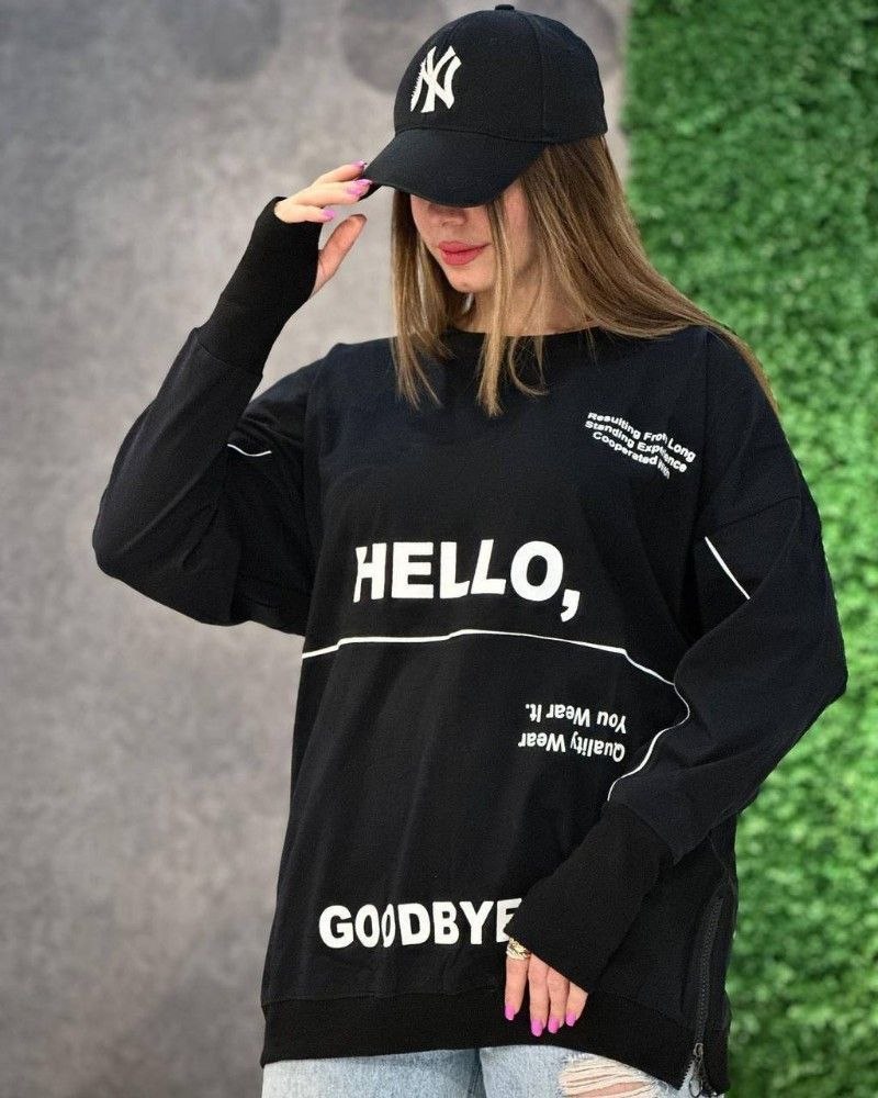 بلوز اسپرت hello  جنس : دورس پنبه درجه یک مشکی فری سایز زنانه