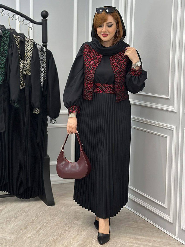 پیراهن و ژیله لوکس جنس : کرپ و تافته سبز, سفید, شکلاتی فری سایز زنانه