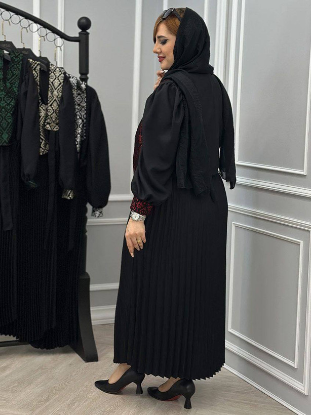 پیراهن و ژیله لوکس جنس : کرپ و تافته سبز, سفید, شکلاتی فری سایز زنانه