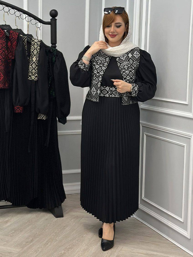پیراهن و ژیله لوکس جنس : کرپ و تافته سبز, سفید, شکلاتی فری سایز زنانه